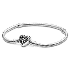PANDORA - Pulsera Cadena Serpiente Cierre De Corazón Familia Mujer