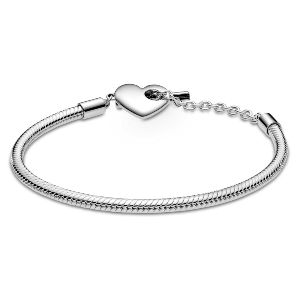 PANDORA - Brazalete Moments Cadena de Serpiente con Cierre en T y Corazón Grabable Pandora