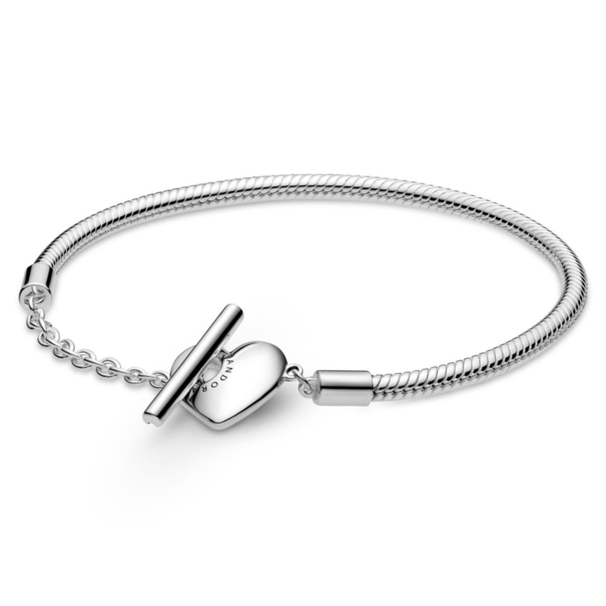 PANDORA - Brazalete Moments Cadena de Serpiente con Cierre en T y Corazón Grabable Pandora