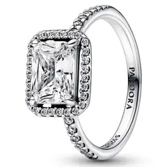 PANDORA - Anillo Halo Rectangular Brillante Mujer