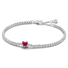 PANDORA - Pulsera De Tenis Corazón Rojo Mujer