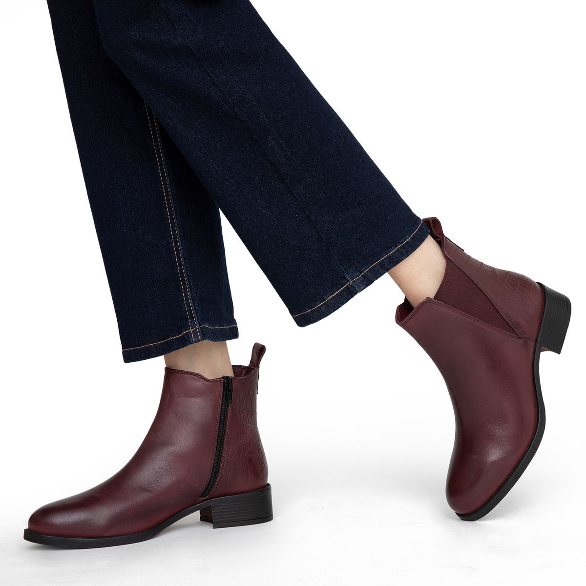 GACEL - Botin Mujer Cuero Burgundy Gacel
