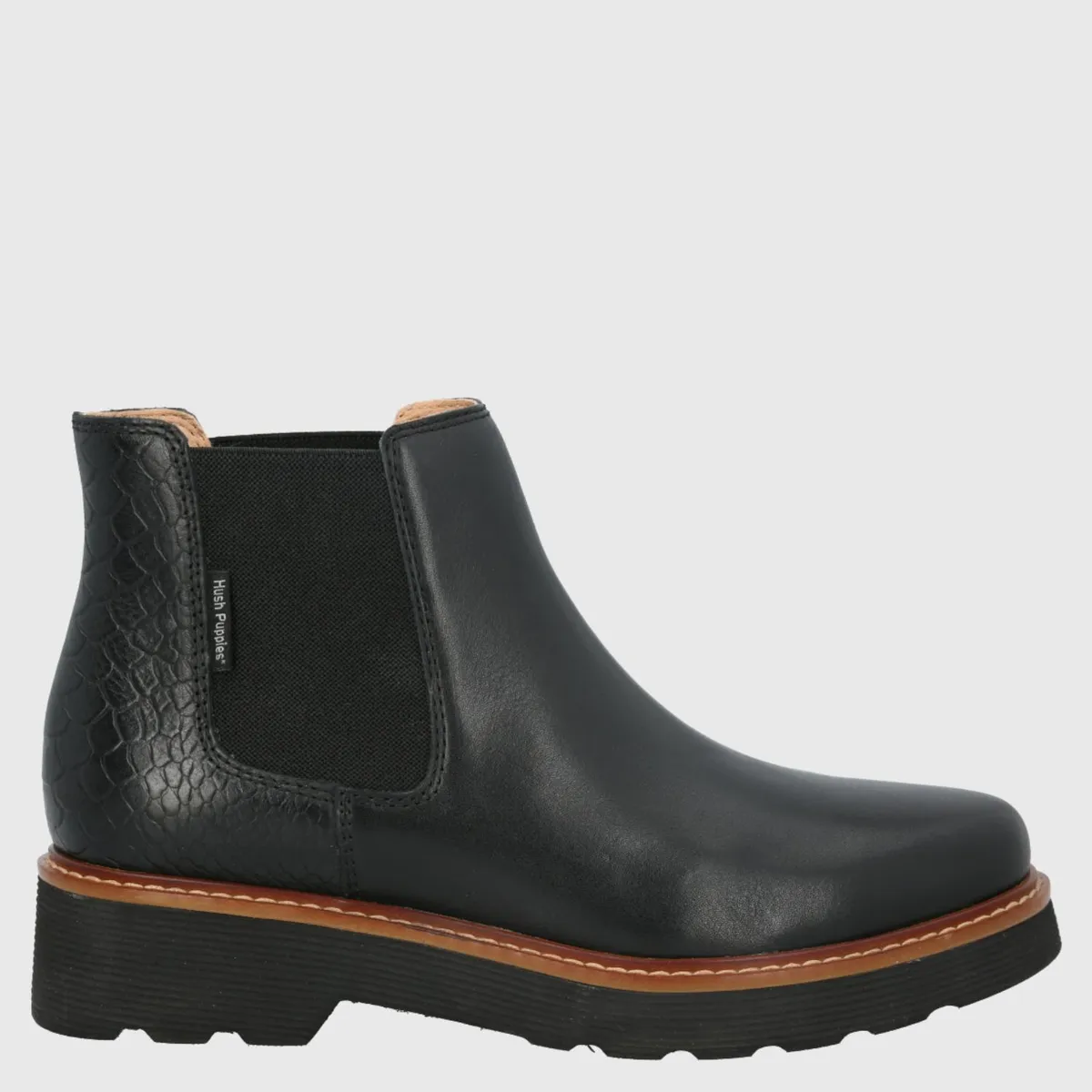 HUSH PUPPIES - Botin Mujer Cuero Negro Hush Puppies