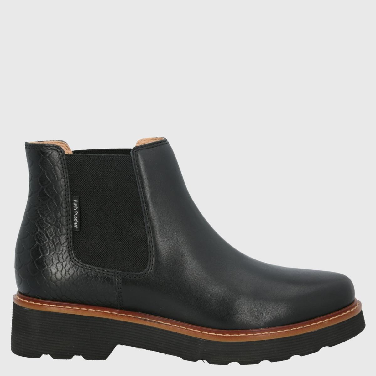 HUSH PUPPIES - Botin Mujer Cuero Negro Hush Puppies