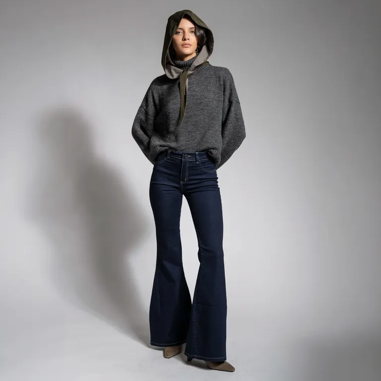 Jeans Flare Tiro Medio Nora Azul R Mujer