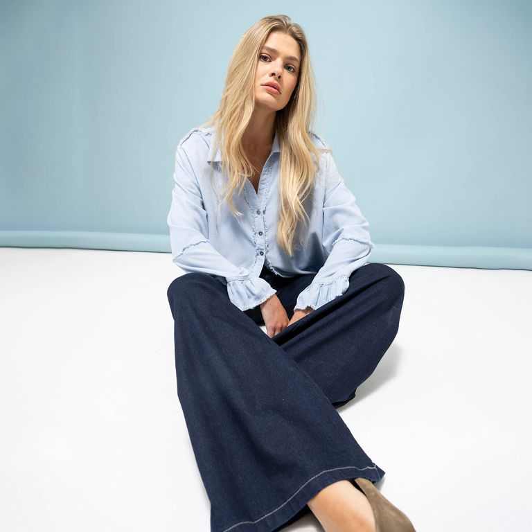 Jeans Flare Tiro Medio Nora Azul R Mujer