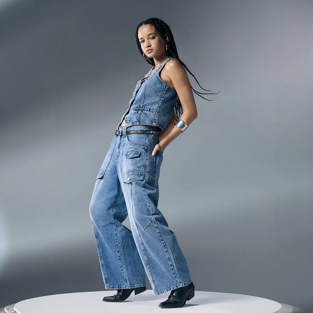 AMERICANINO - Jeans Balloon Cargo Tiro Medio Mujer Americanino