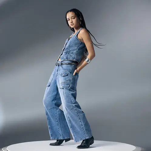 AMERICANINO - Jeans Balloon Cargo Tiro Medio Mujer