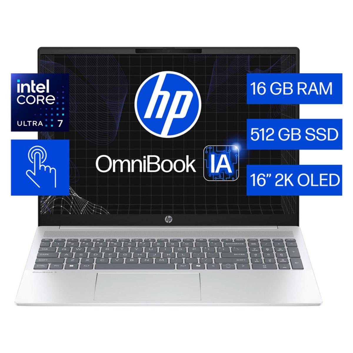 HP - Notebook HP Omnibook 5 16-AF1072LA Intel Core Ultra 7 255U con IA 16GB 512GB SSD Gen4 Táctil 16" 2K