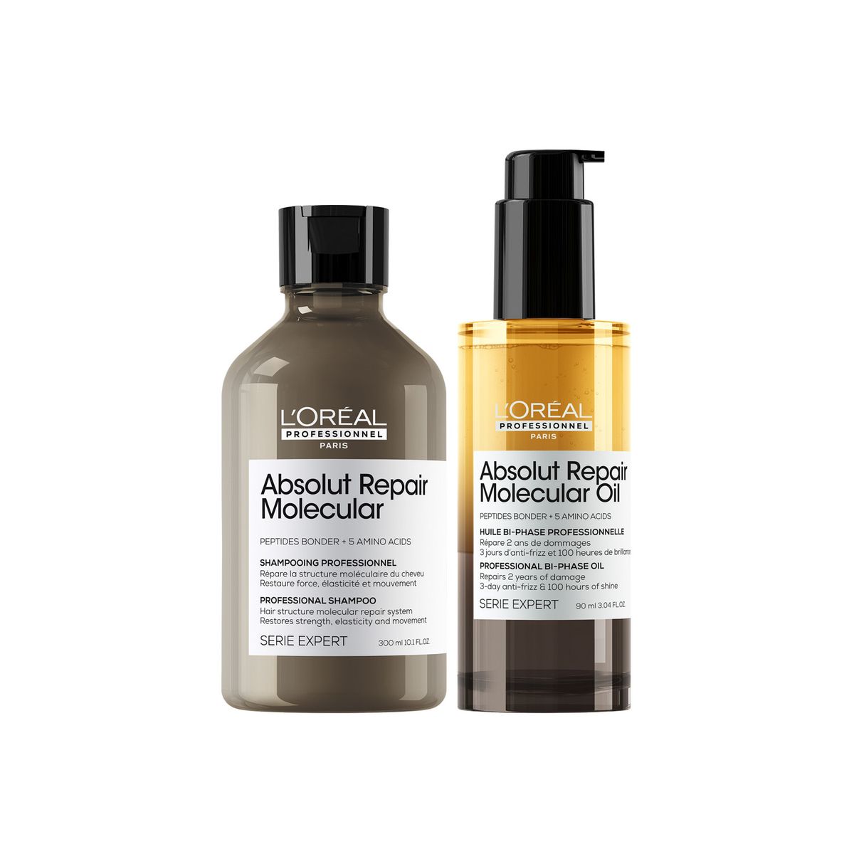 LOREAL PROFESSIONNEL - Set Profesional Reparación Molecular Shampoo 300ml + Aceite Bifásico 90ml Absolut Repair Molecular