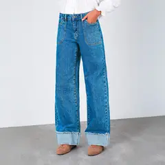 RAINDOOR - Pantalón Wide Leg Tiro Medio Mujer