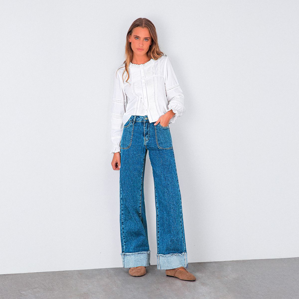 RAINDOOR - Pantalón Wide Leg Tiro Medio Mujer Raindoor