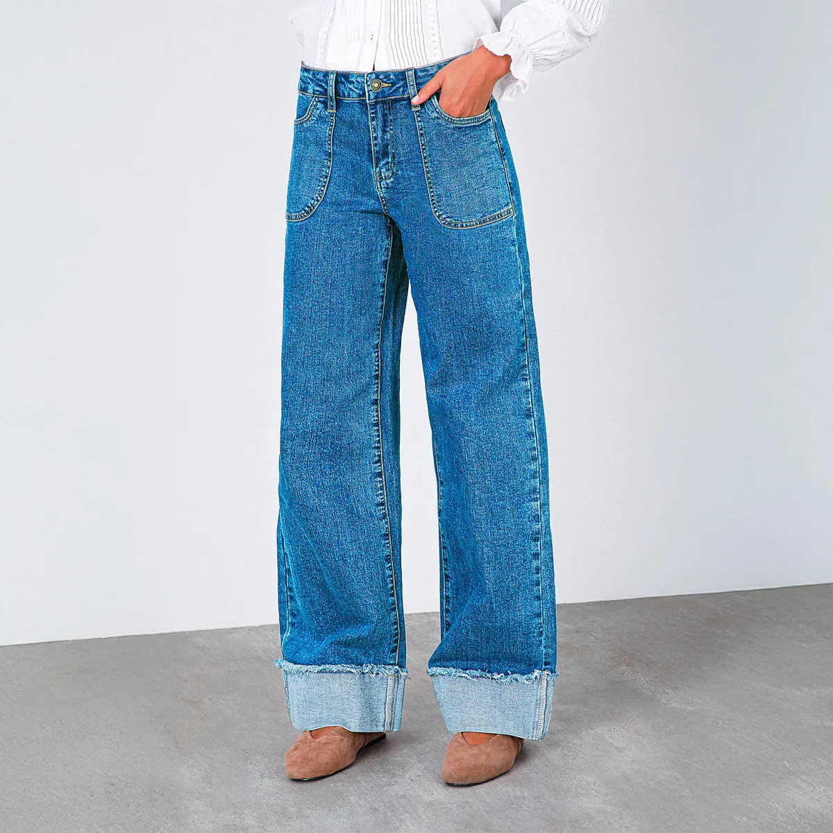 RAINDOOR - Pantalón Wide Leg Tiro Medio Mujer Raindoor