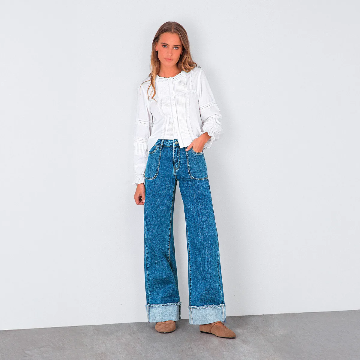 RAINDOOR - Pantalón Wide Leg Tiro Medio Mujer Raindoor