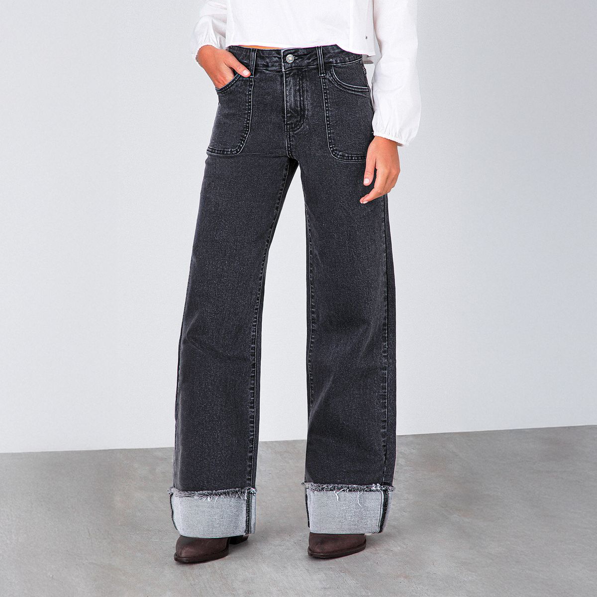 RAINDOOR - Pantalón Wide Leg Tiro Medio Mujer Raindoor