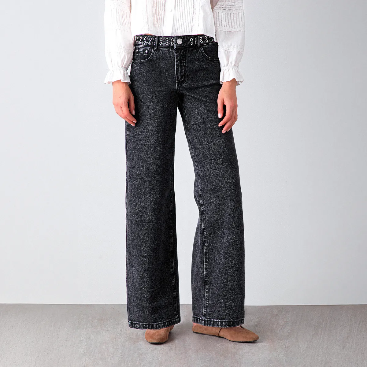 RAINDOOR - Pantalón Wide Leg Pretina Ojal Mujer Raindoor