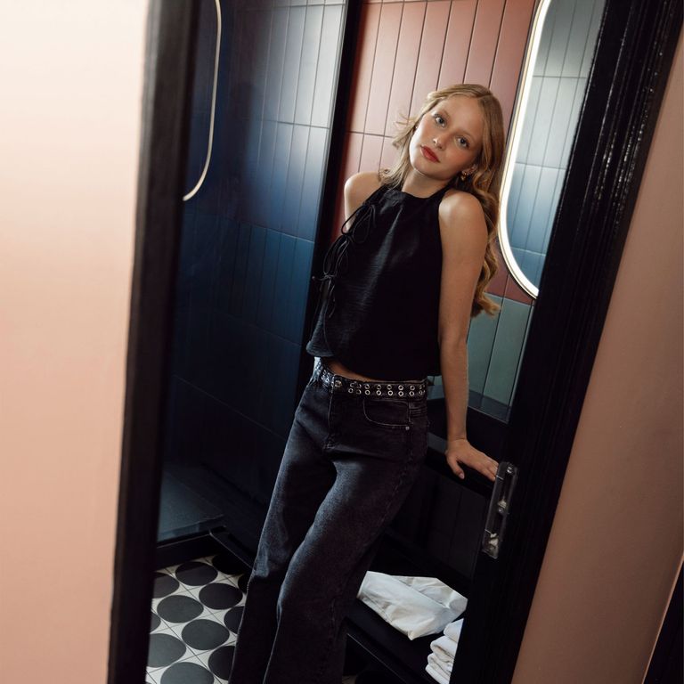RAINDOOR Pantalón Wide Leg Pretina Ojal Mujer