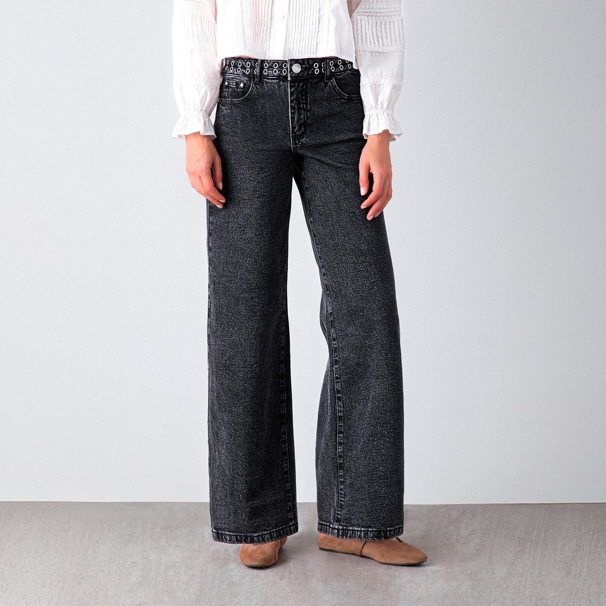 RAINDOOR - Pantalón Wide Leg Pretina Ojal Mujer Raindoor