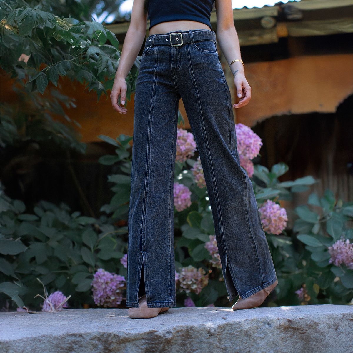 RAINDOOR - Pantalón Abertura Cinturón Mujer Raindoor