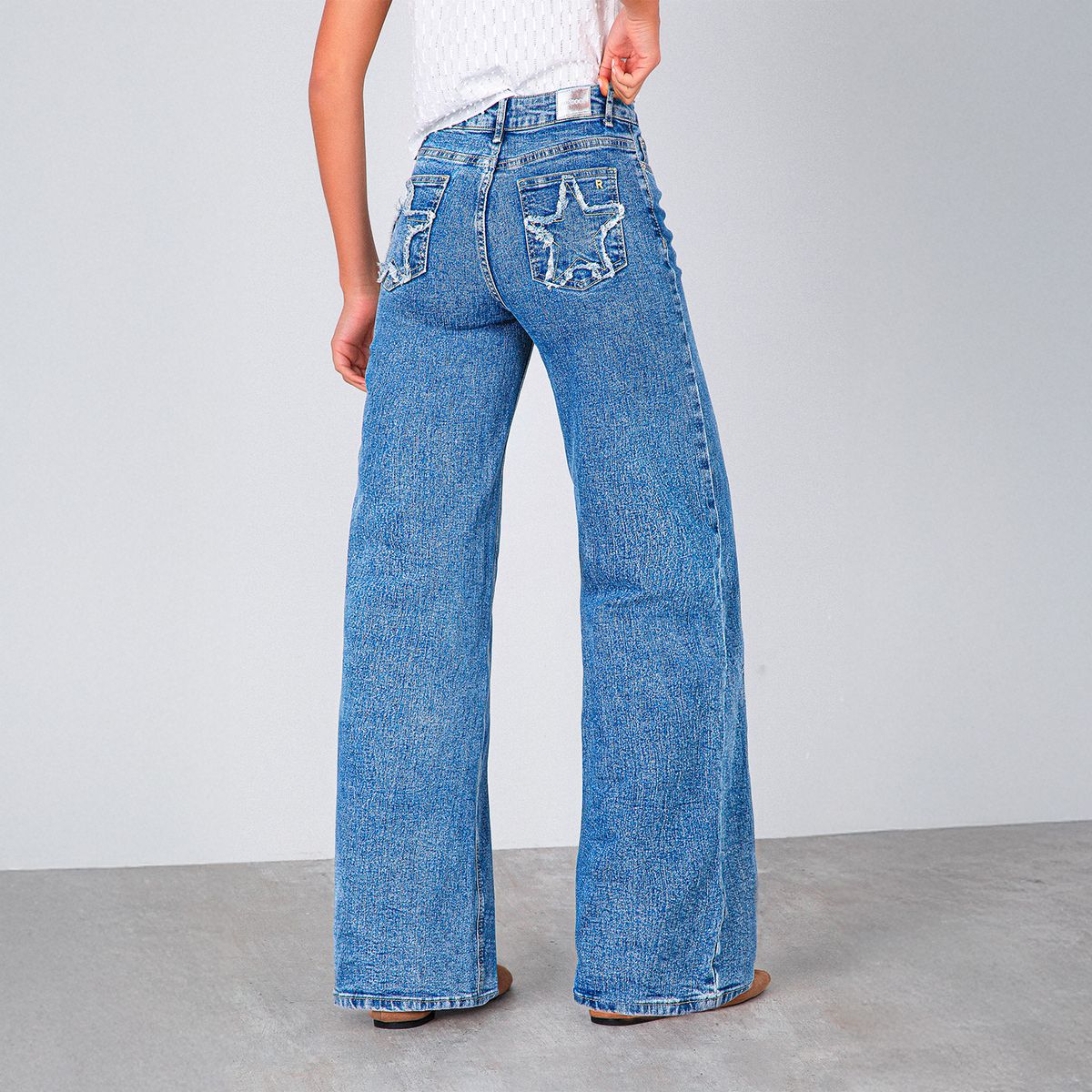 RAINDOOR - Jeans Estrella Desflecado Denim Mujer Raindoor
