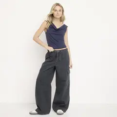 SYBILLA - Jeans Parachute Cargo Tiro Medio Mujer