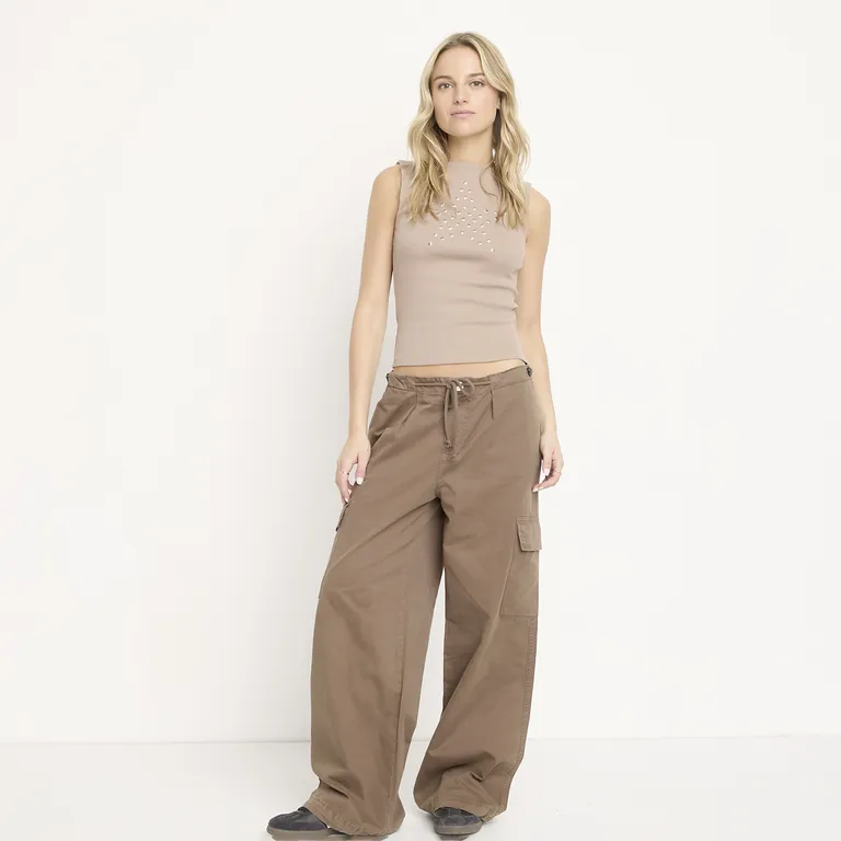 SYBILLA Jeans Parachute Cargo Tiro Medio Mujer