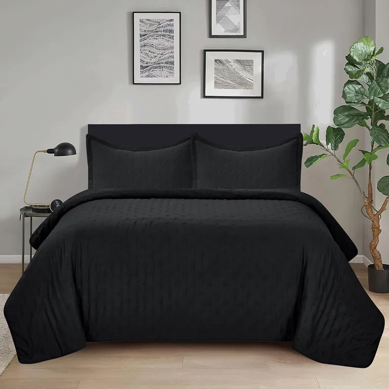 Cubrecama Quilt Roma Con Fundas De Almohada Negro KING
