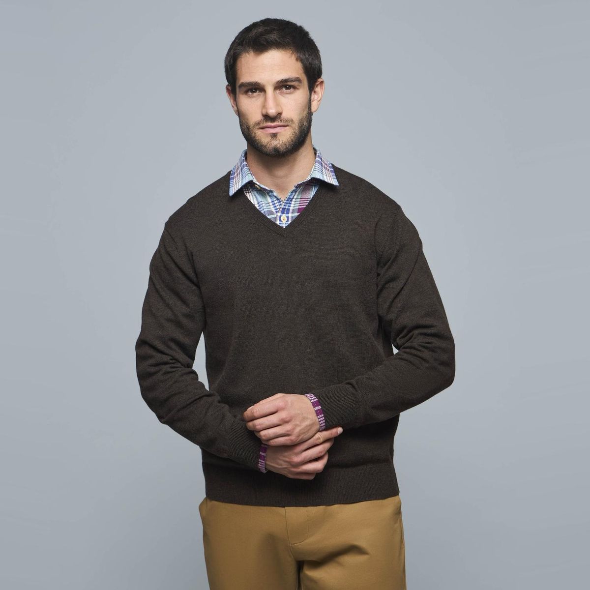 SAVILLE ROW - Sweater Liso Cuello V Lana Merino Saville Row