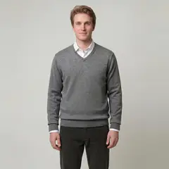 SAVILLE ROW - Sweater Liso Cuello V Lana Merino