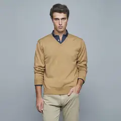 SAVILLE ROW - Sweater Liso Cuello V Lana Merino