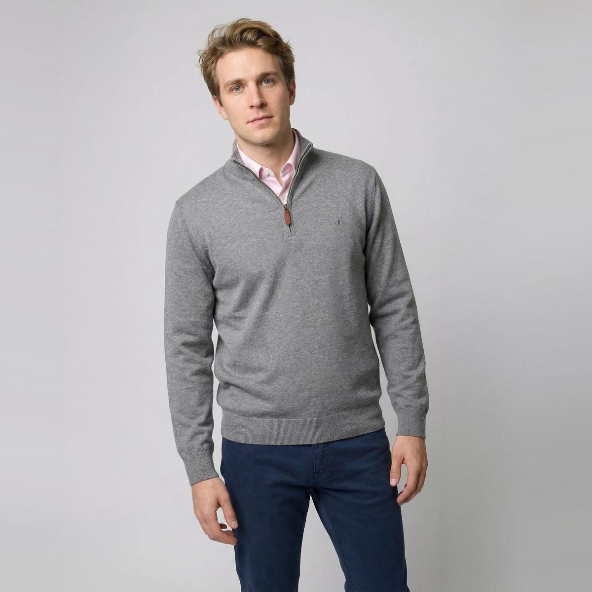 SAVILLE ROW - Sweater Liso Medio Cierre Algodón-Cashmere Saville Row