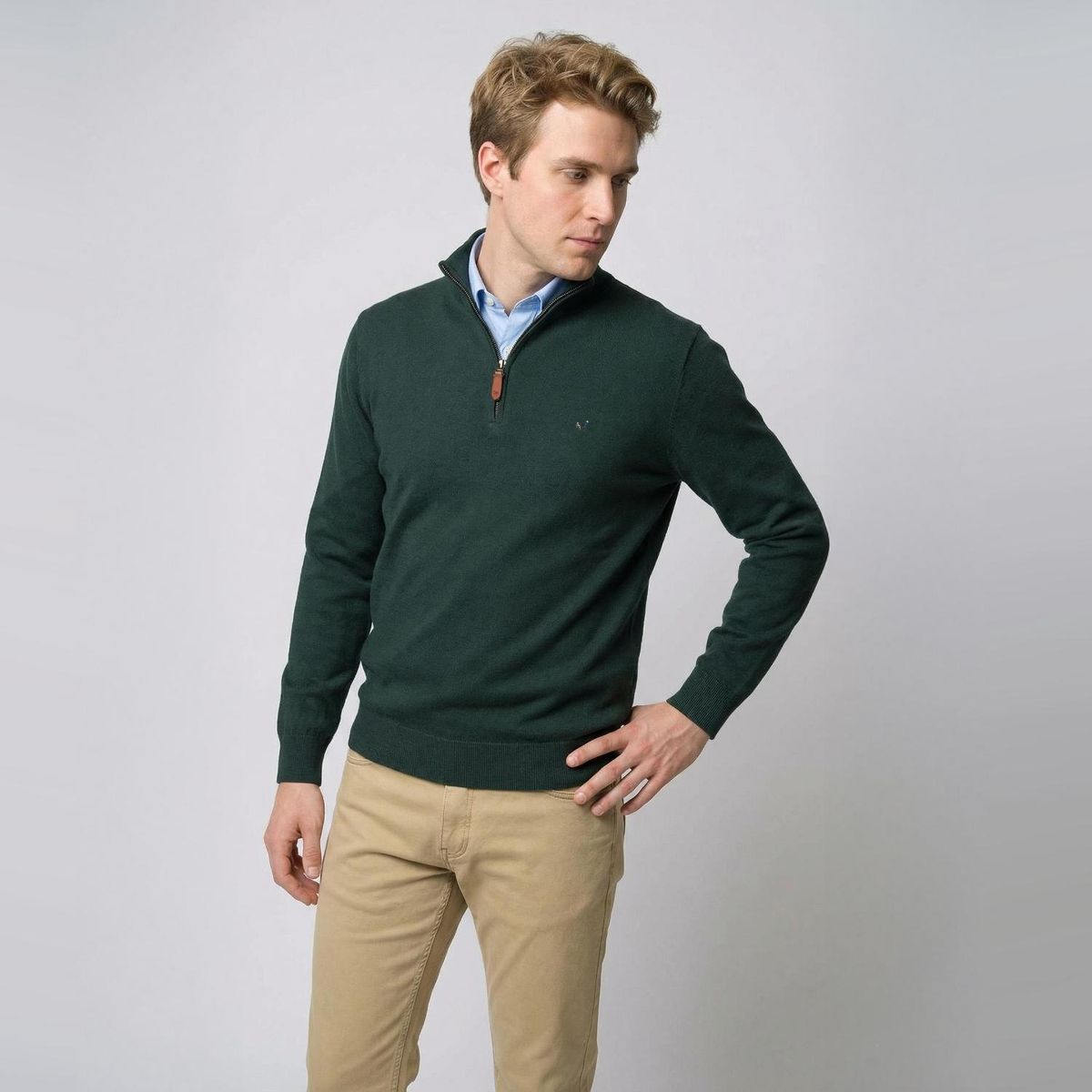 SAVILLE ROW - Sweater Liso Medio Cierre Algodón-Cashmere Saville Row