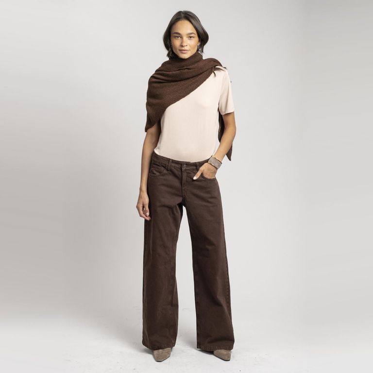 Jeans Wide Leg Josefa Tiro Bajo Café Mujer