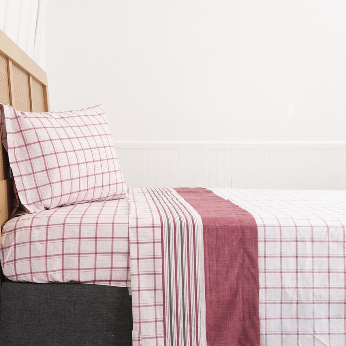 MASHINI - Juego De Sábanas Estampada 144 Hilos 1 Plaza Tartan Mashini