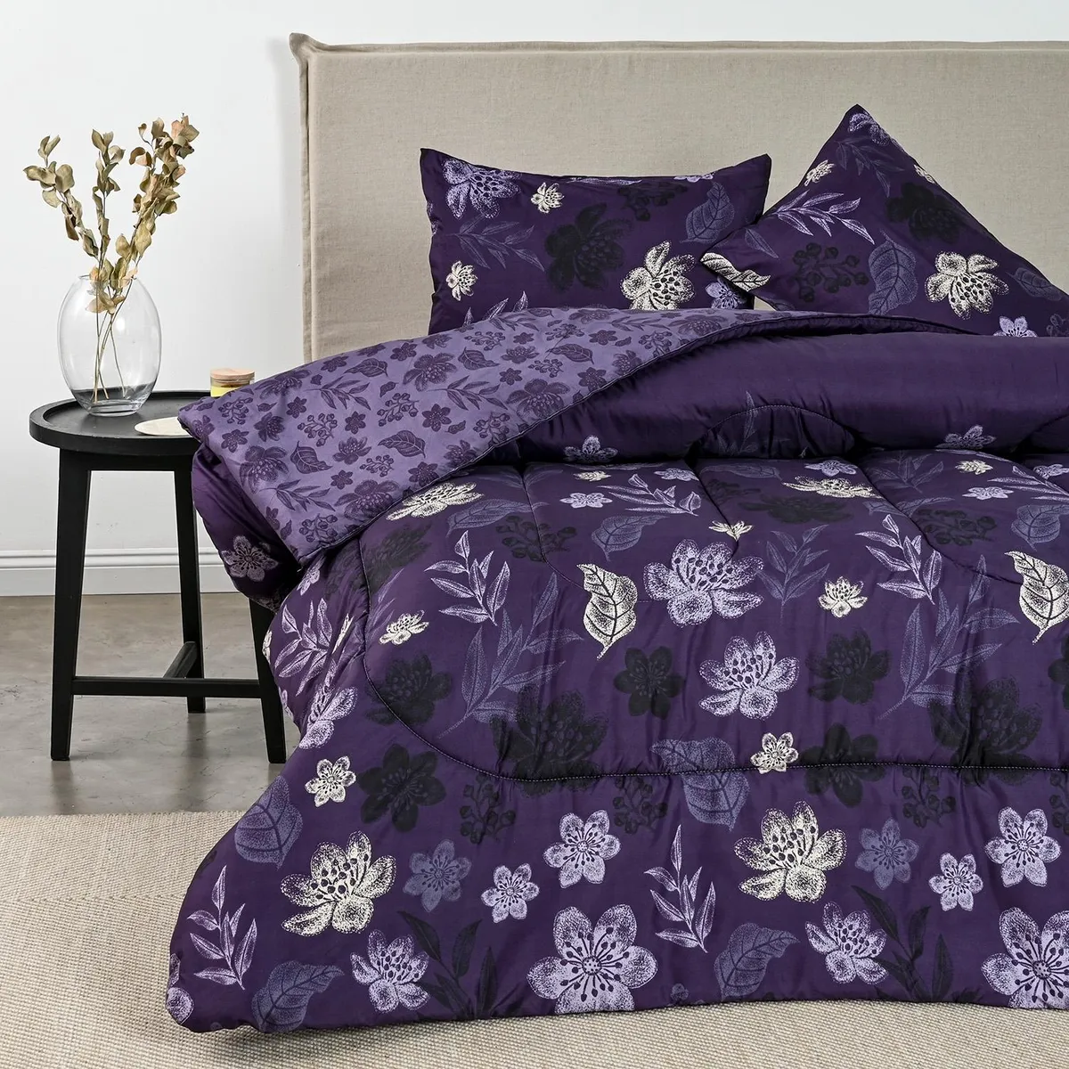 AMERICAN FAMILY - Plumón Estampado Reversible Lavande American Family