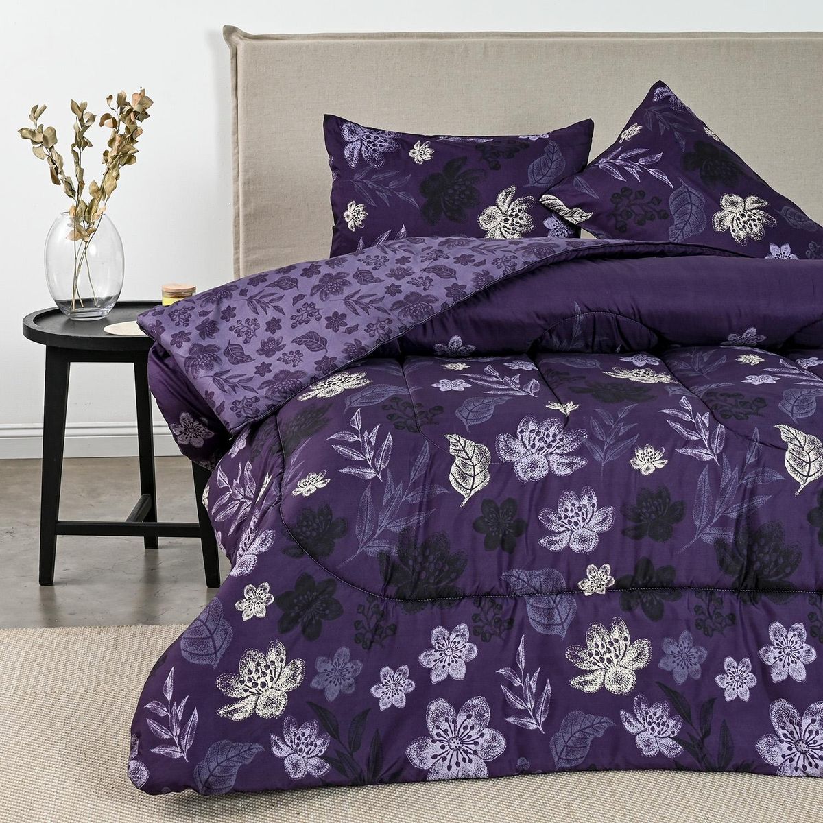 AMERICAN FAMILY - Plumón Estampado Reversible Lavande American Family