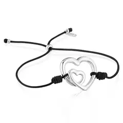 TOUS - Pulsera Silueta de Plata y Nylon Negro Mujer