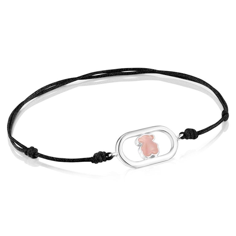 Pulsera de Nylon Negro de Plata y Cuarzo Camille Mujer