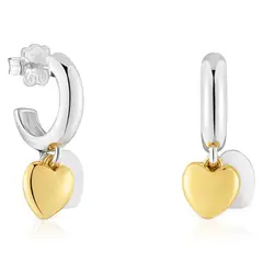 TOUS - Pendientes Aro Bicolor con Motivo Doble Corazón Mujer