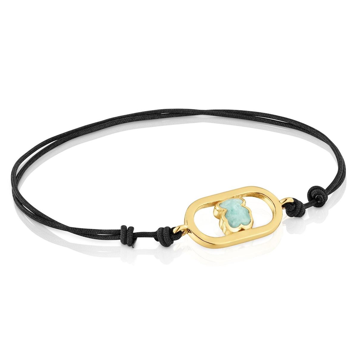 TOUS - Pulsera de Nylon Negro con Baño de Oro 18 Kt Sobre Plata y Amazonita Camille