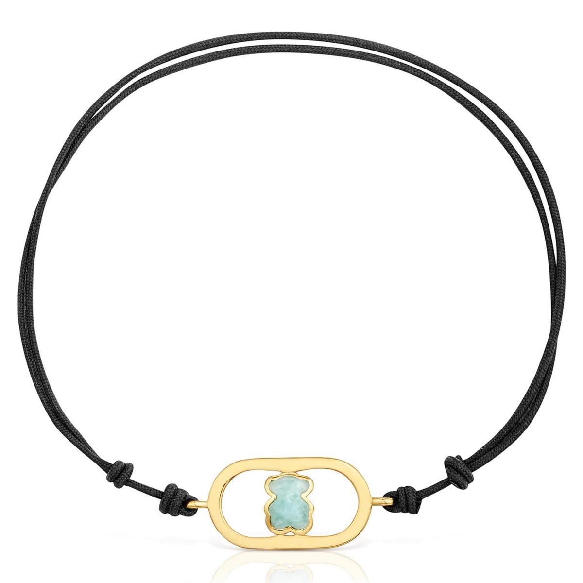 TOUS - Pulsera de Nylon Negro con Baño de Oro 18 Kt Sobre Plata y Amazonita Camille