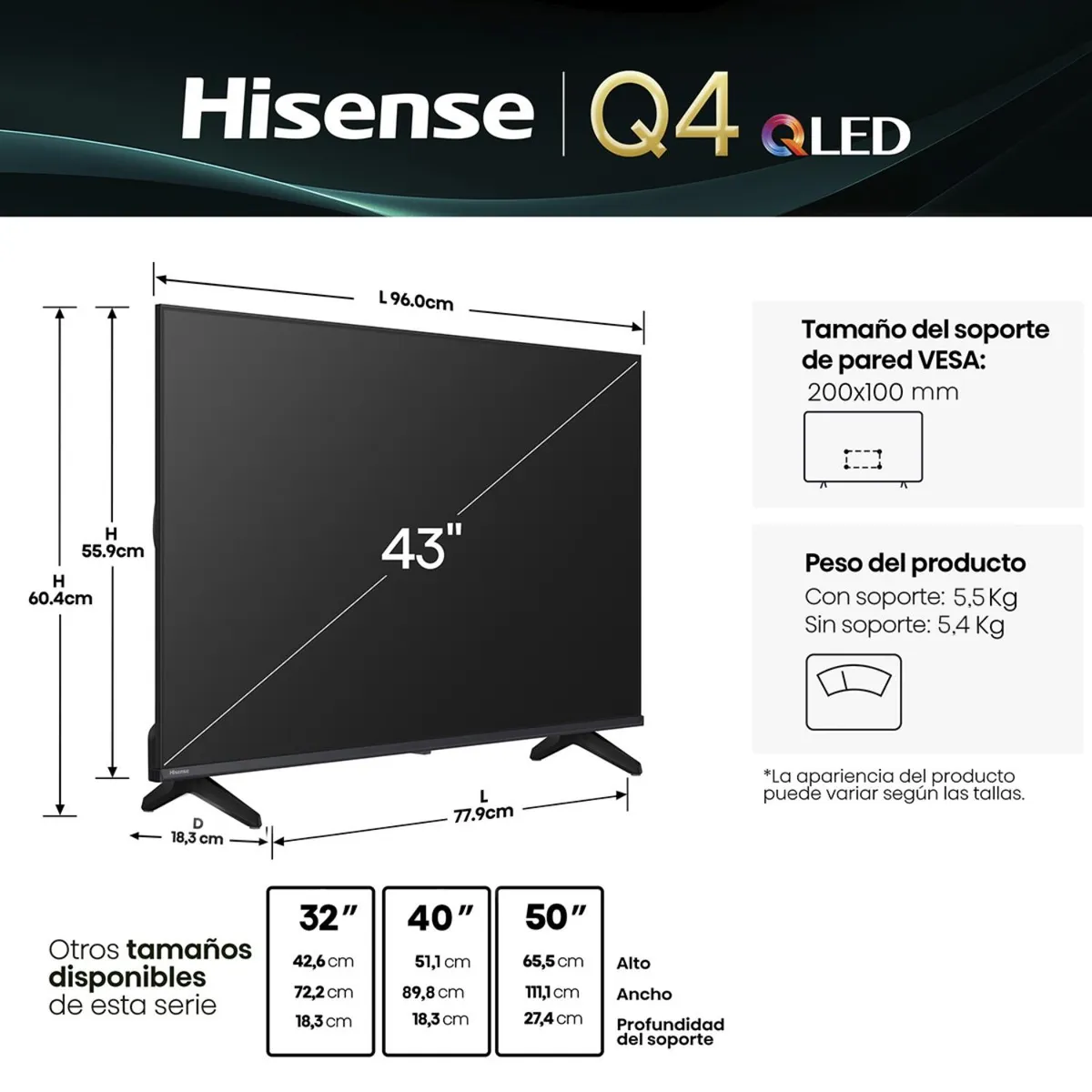 HISENSE - Smart Tv 43" QLED HD 43Q4SV Hisense