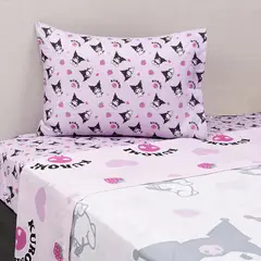 SANRIO - Juego De Sábanas Infantiles 1.5 Plazas Kuromi Frutillas