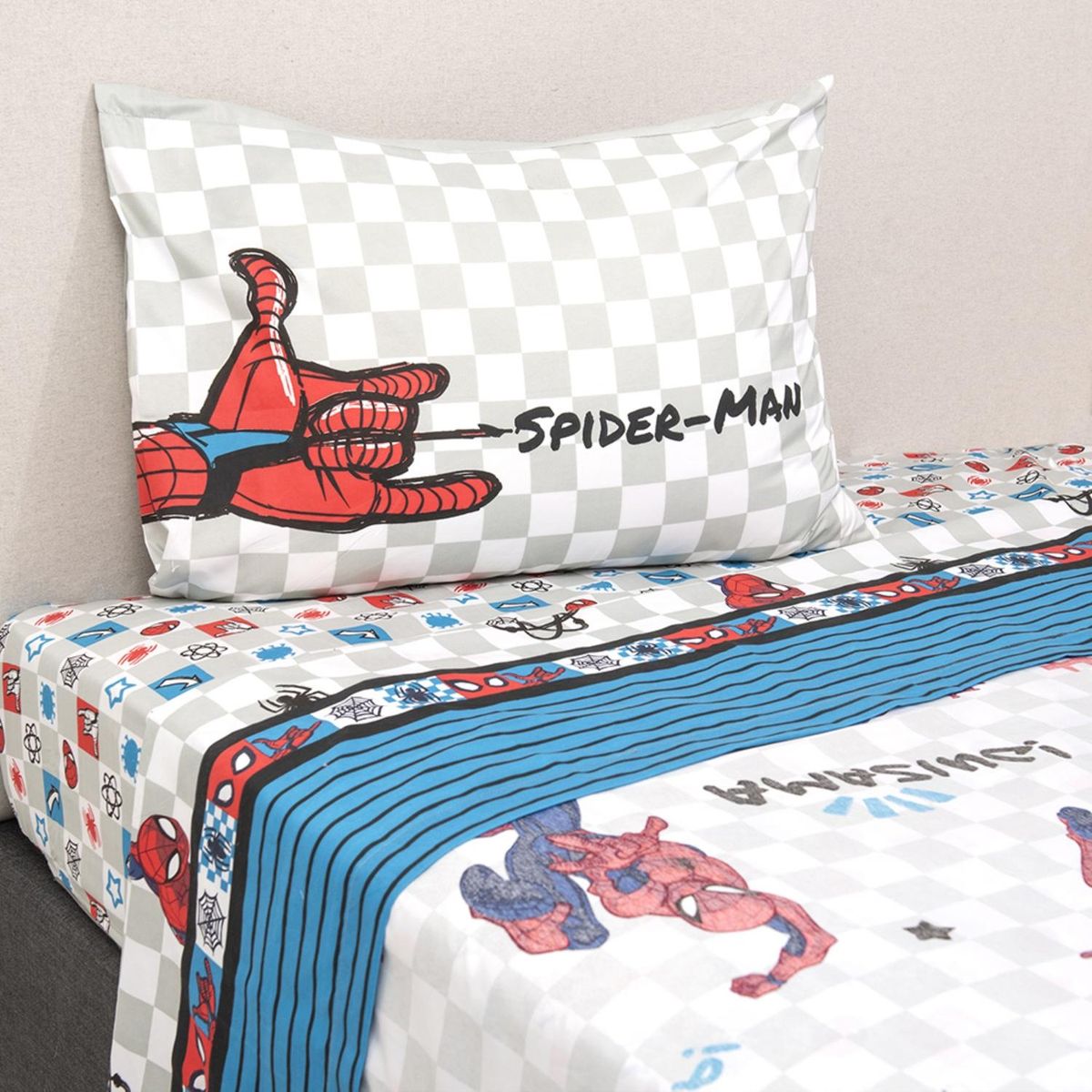 MARVEL - Juego De Sábanas Infantiles 1.5 Plazas Spiderman Letras Marvel
