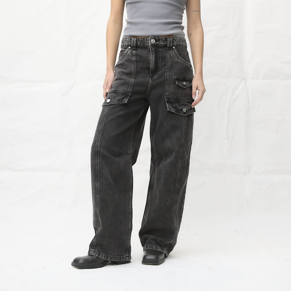 AMERICANINO - Jeans Balloon Cargo Tiro Medio Mujer Americanino