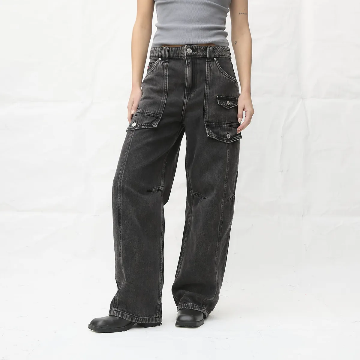 AMERICANINO - Jeans Balloon Cargo Tiro Medio Mujer Americanino