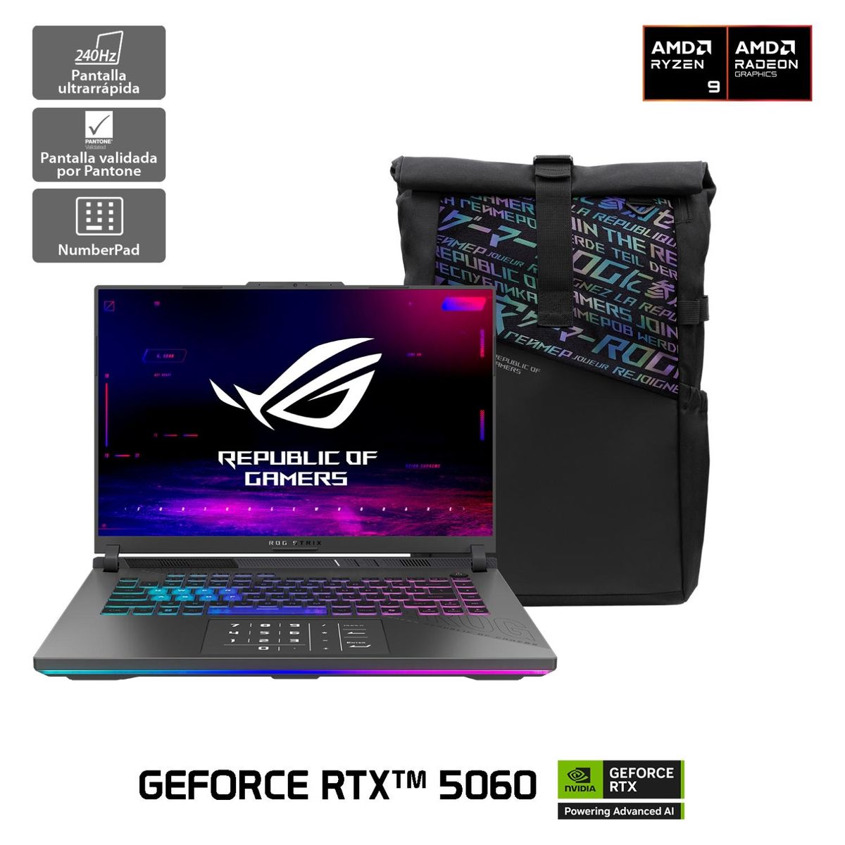 ASUS - Notebook Gamer ROG Strix G16 G614 Ryzen 9 RTX 5060 32GB RAM 1TB SSD 16” 2.5K 240Hz