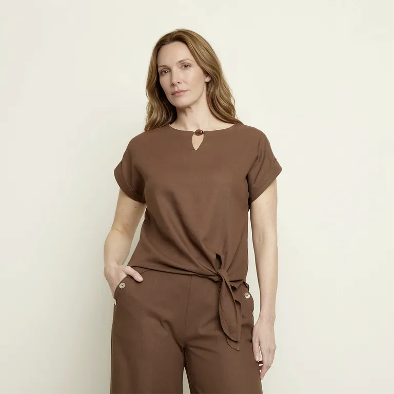 Blusa Lino Manga Corta Mujer S.cocci