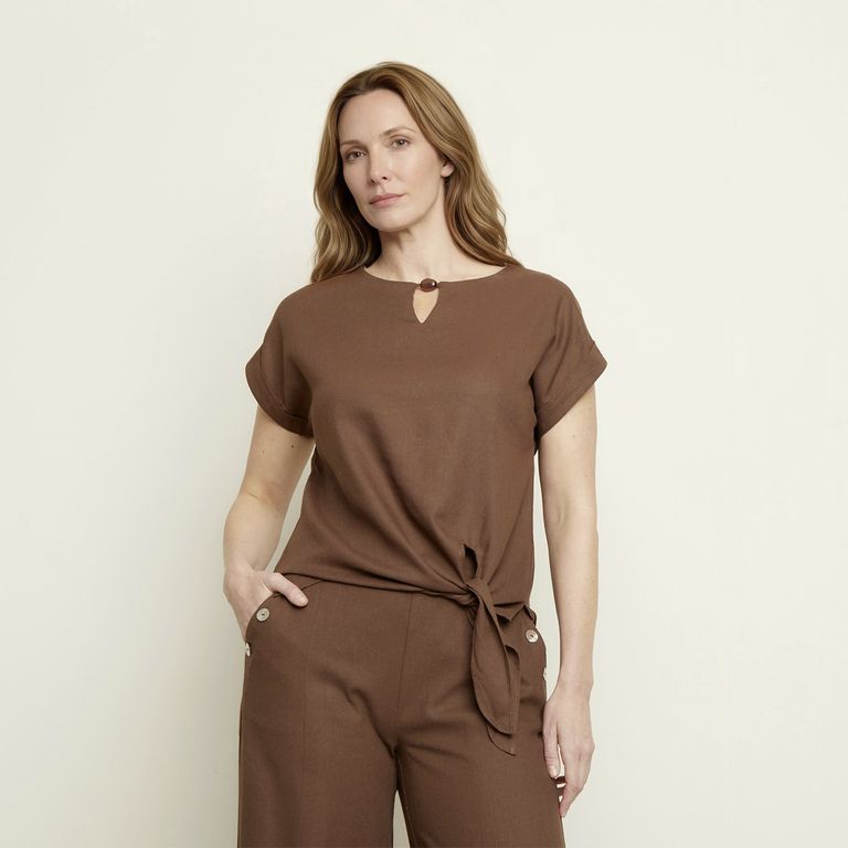 Blusa Lino Manga Corta Mujer S.cocci