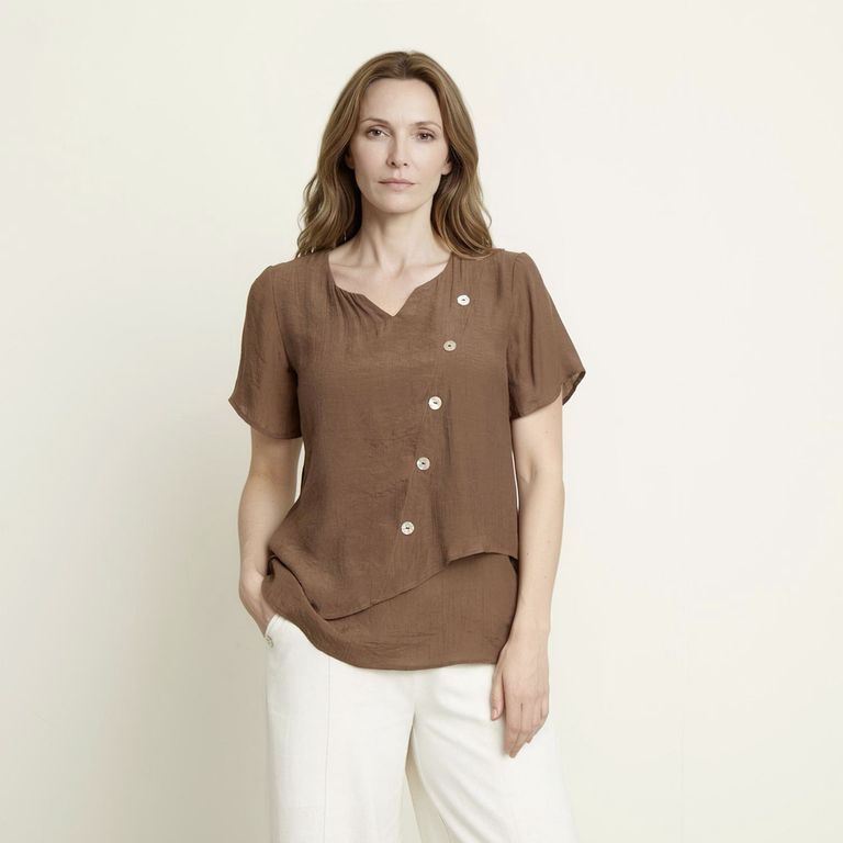 Blusa Lino Manga Corta Mujer S.cocci